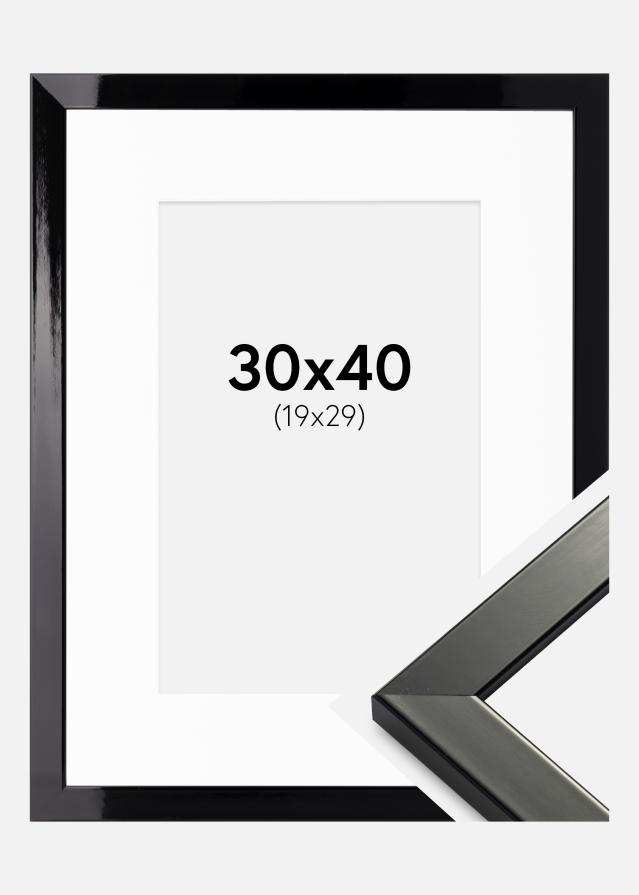 Okvir Uppsala Crna Visoki sjaj 30x40 cm - Paspartu Bijelo 20x30 cm