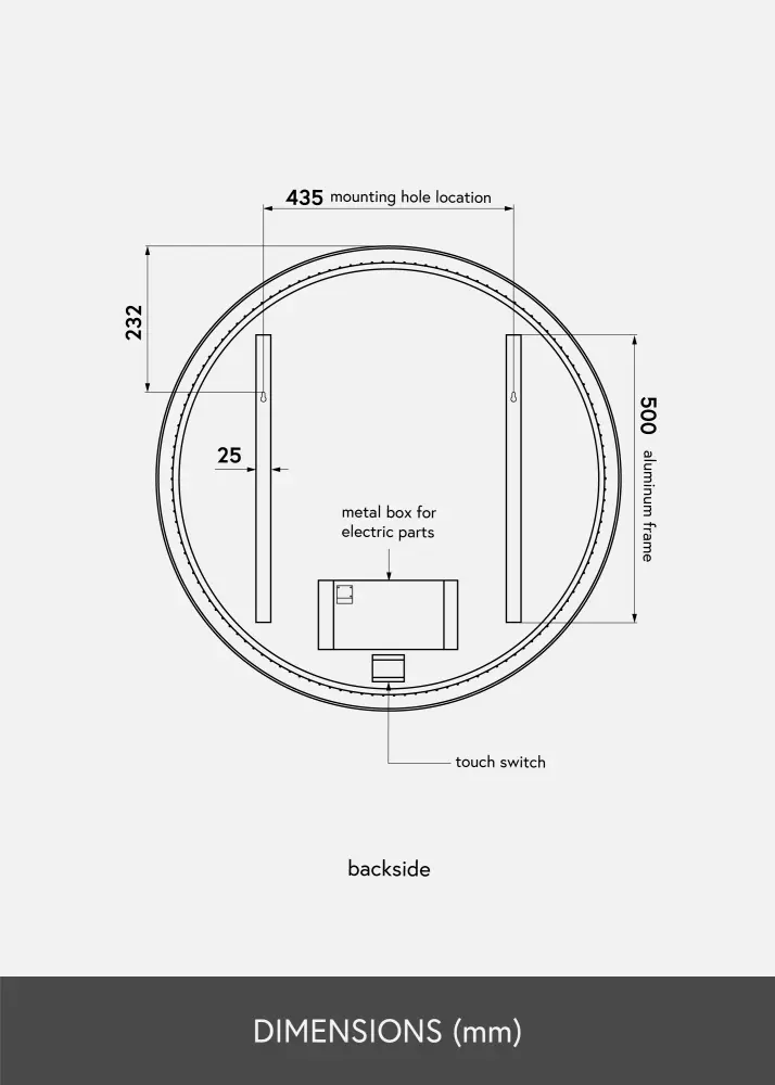 KAILA Ogledalo Circle LED Crno 80 cm Ø