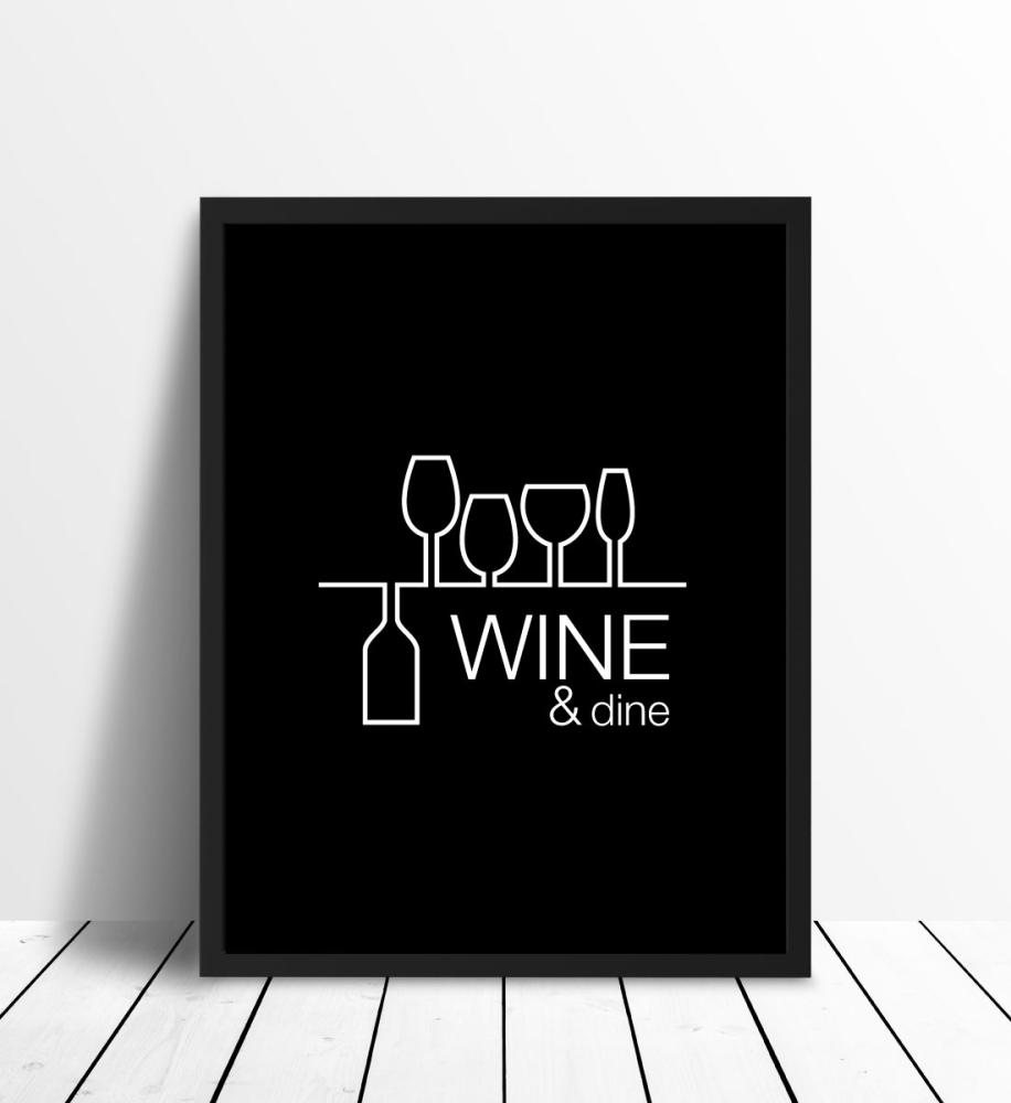 Wine & dine - Crno s bijelim printom Plakat