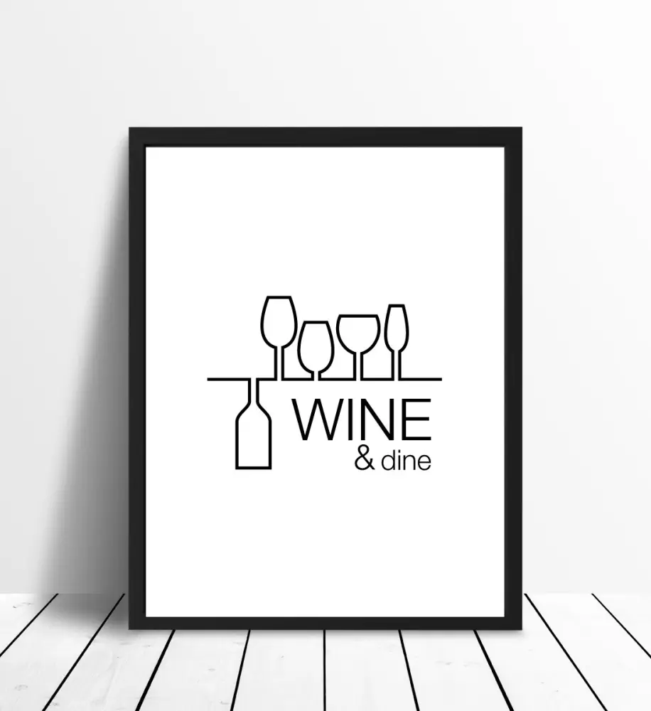 Wine & dine - Bijelo s crnim printom Plakat
