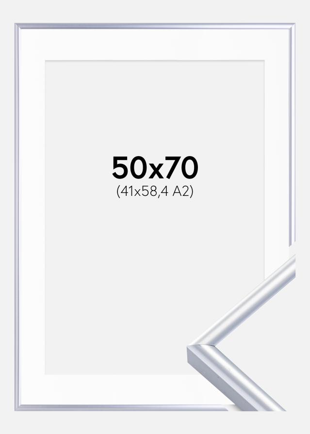 Okvir Victoria Srebro 50x70 cm - Paspartu Bijelo 42x59,4 cm (A2)
