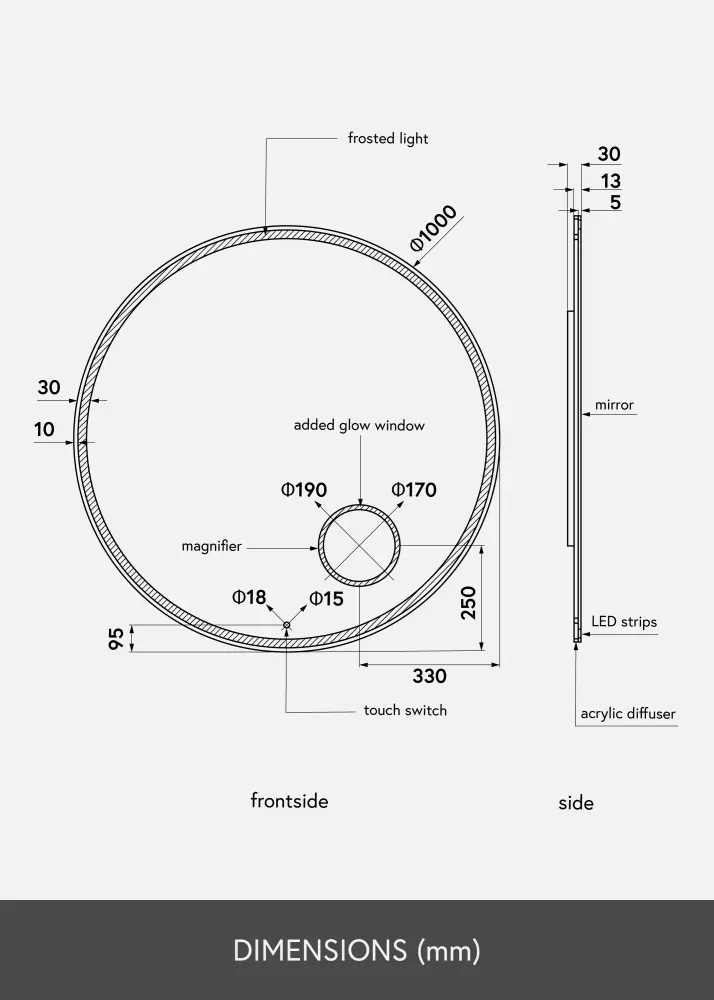 KAILA Ogledalo Circular Magnifying LED 100 cm Ø