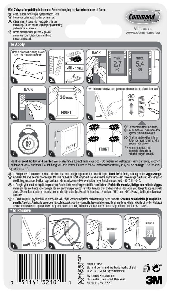 3M Za vješanje okvira Bijelo sa čičak trakom (20 mm) - 4-para