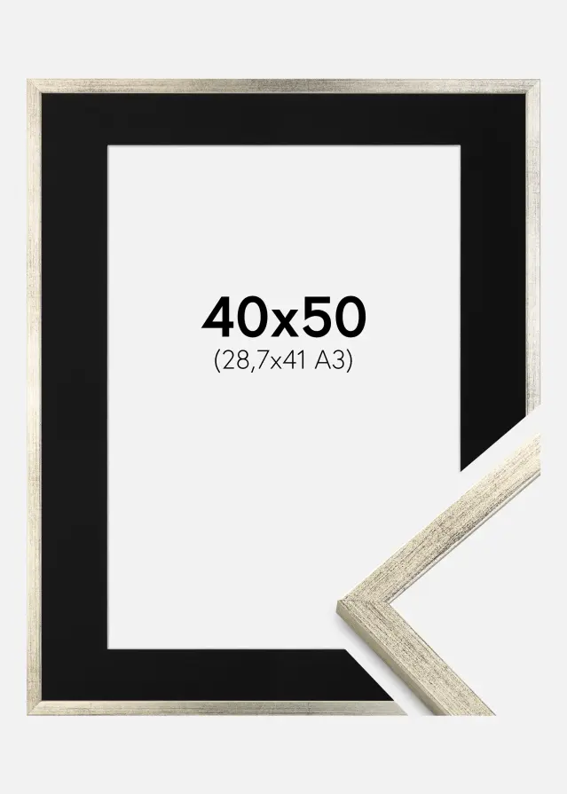 Okvir Galant Srebro 40x50 cm - Paspartu Crno 29,7x42 cm (A3)