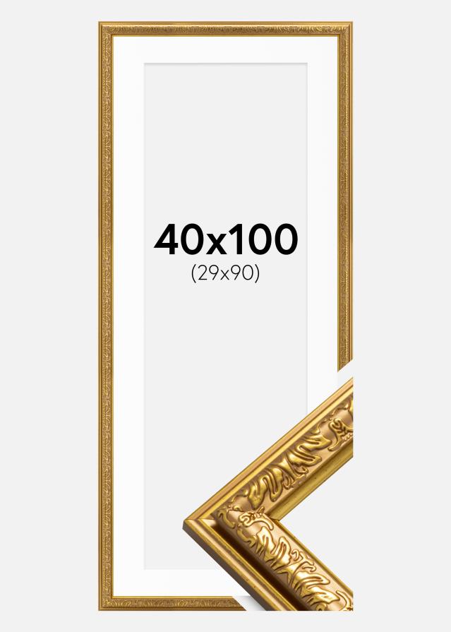 Okvir Nostalgia Zlato 40x100 cm - Paspartu Bijelo 30x91 cm