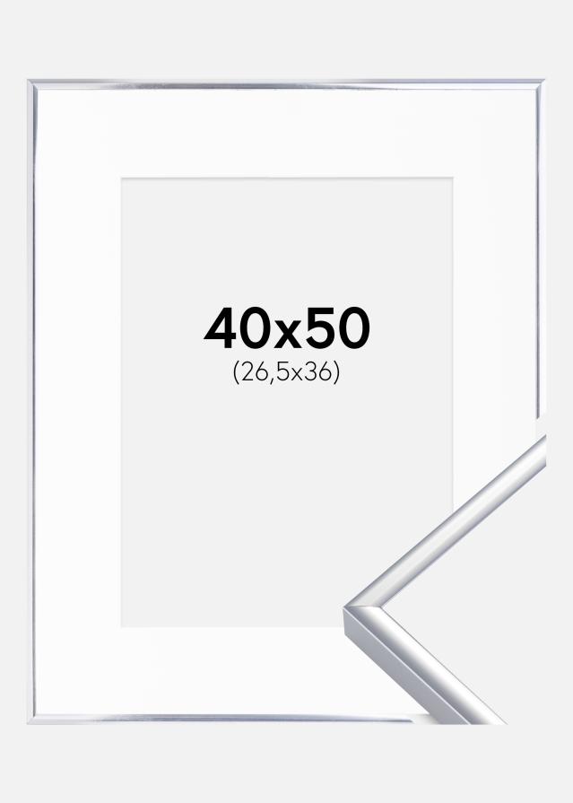 Okvir Aluminij Sjajna Siva 40x50 cm - Paspartu Bijelo 27,5x37 cm