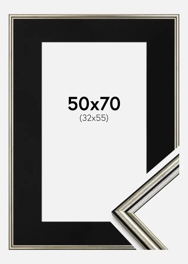 Okvir Horndal Srebro 50x70 cm - Paspartu Crno 33x56 cm