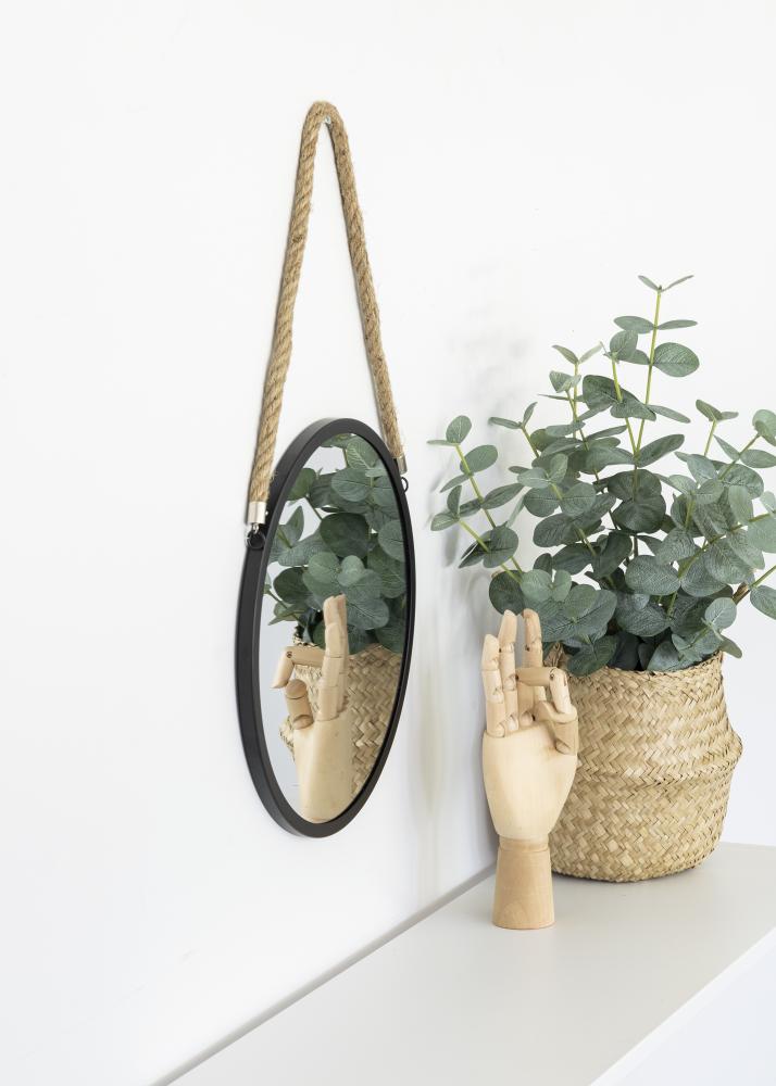 KAILA Okruglo Ogledalo Rope - Crno 30 cm Ø