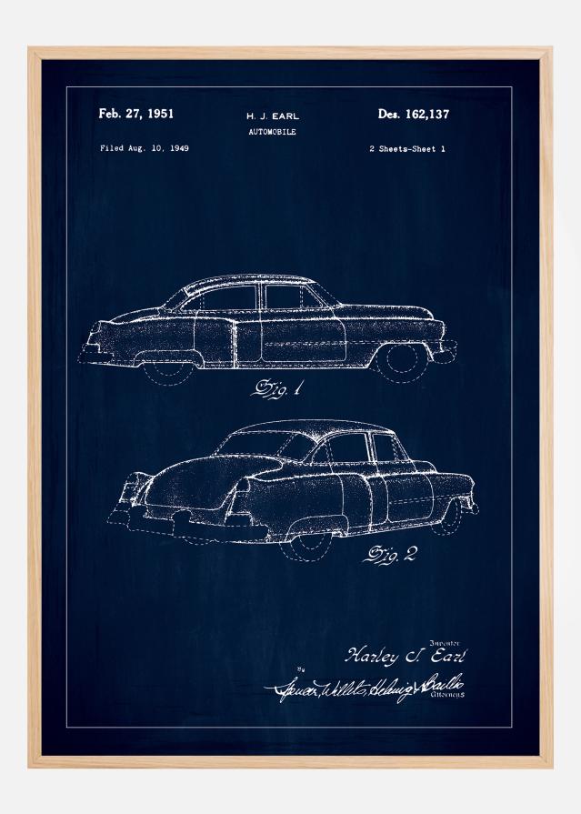 Patentni crtež - Cadillac u - Plava Plakat