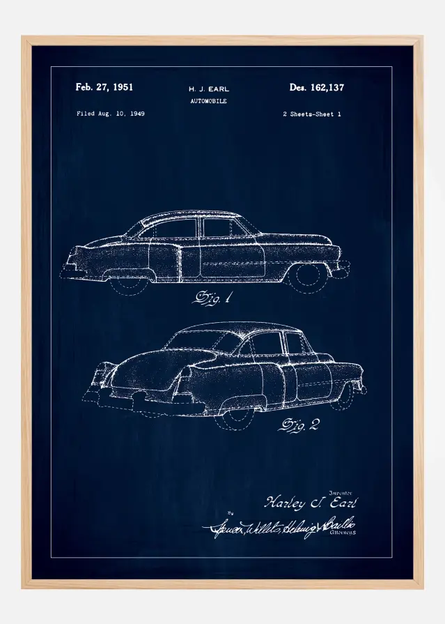 Patentni crtež - Cadillac u - Plava Plakat