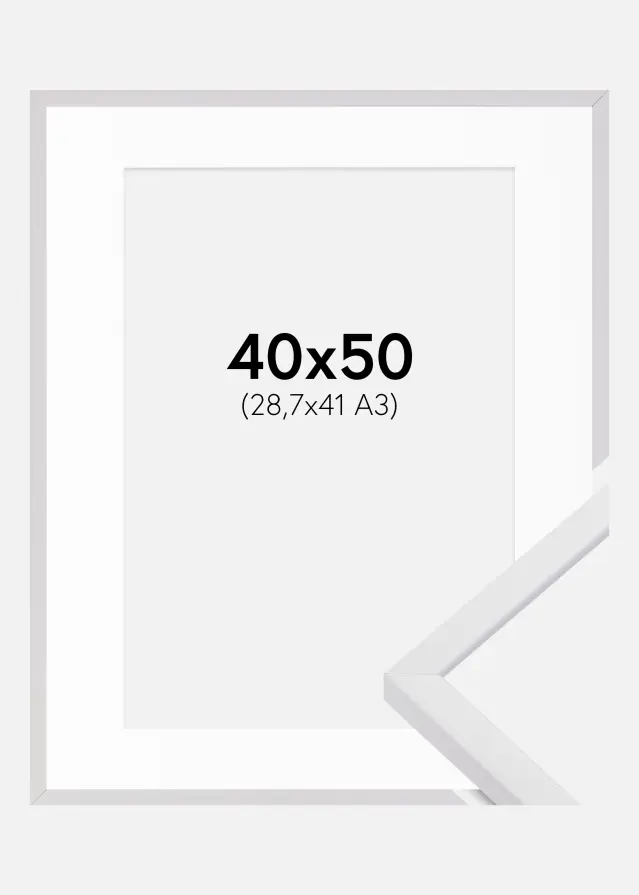 Okvir E-Line Bijelo 40x50 cm - Paspartu Bijelo 29,7x42 cm (A3)