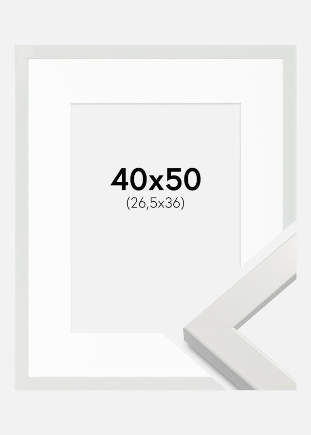 Okvir White Wood Glossy 40x50 cm - Paspartu Bijelo 27,5x37 cm