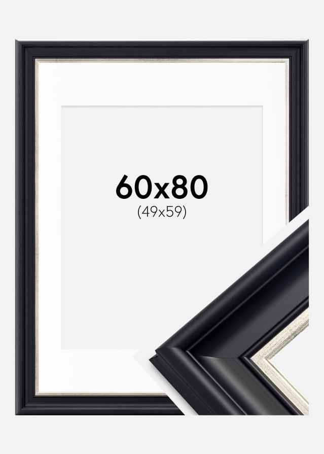 Okvir Dalarna Crno-Srebrno 60x80 cm - Paspartu Bijelo 50x60 cm