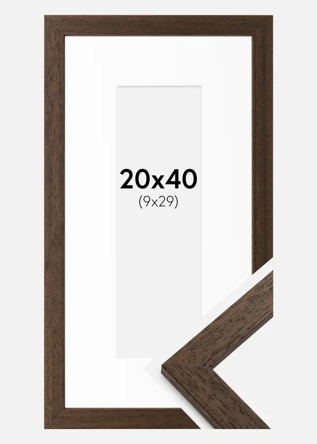 Okvir Brown Wood 20x40 cm - Paspartu Bijelo 10x30 cm