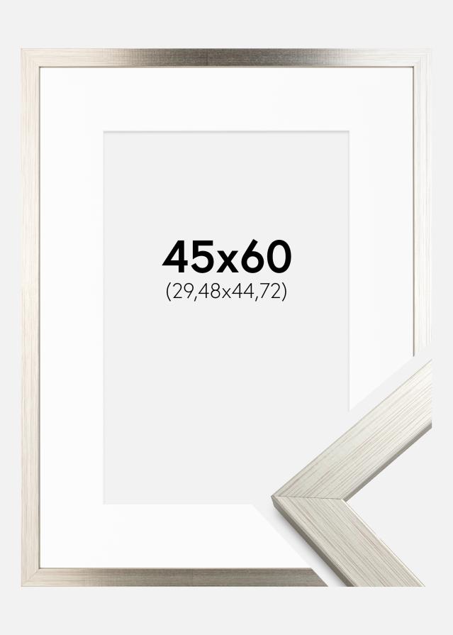 Okvir Srebro Wood 45x60 cm - Paspartu Bijelo 12x18 inches
