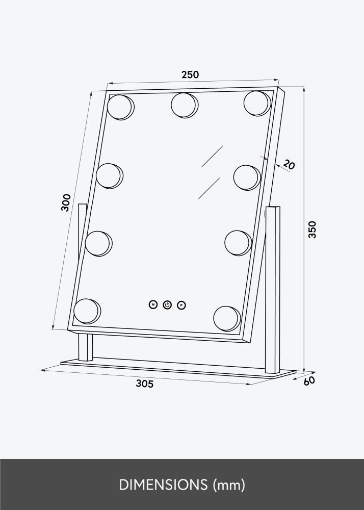 KAILA Kozmetičko ogledalo Hollywood 9 Bijelo 25x30 cm