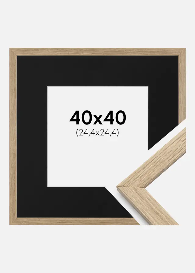 Okvir Profinjeni Hrast 40x40 cm - Paspartu Crno 10x10 inches (25,4x25,4 cm)