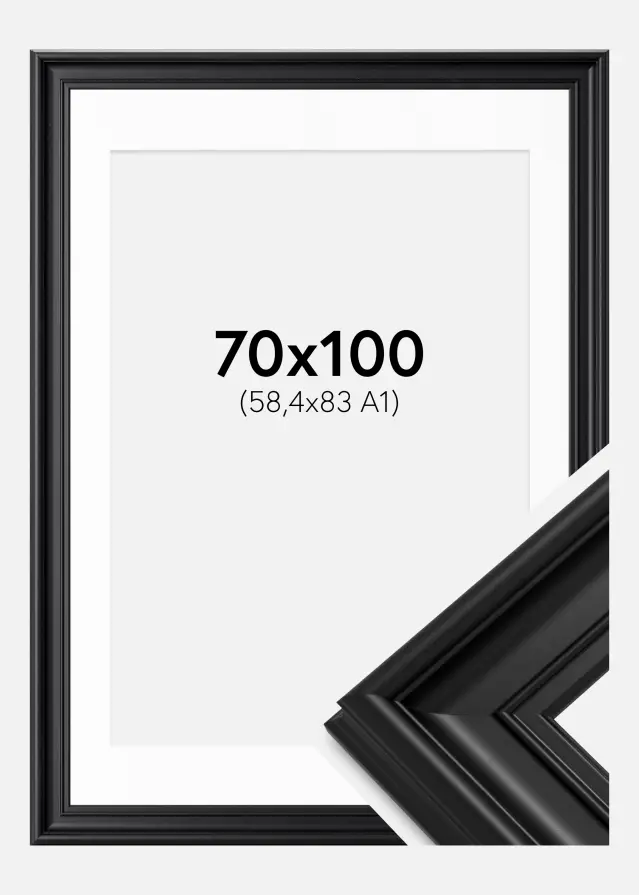 Okvir Mora Premium Crno 70x100 cm - Paspartu Bijelo 59,4x84 cm (A1)