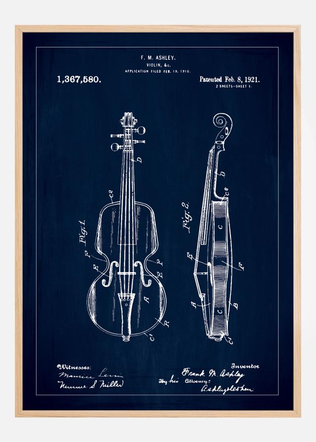 Patentni crtež - Violina - Plava Plakat