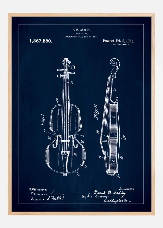 Patentni crtež - Violina - Plava Plakat