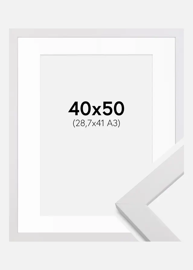 Okvir White Wood 40x50 cm - Paspartu Bijelo 29,7x42 cm (A3)