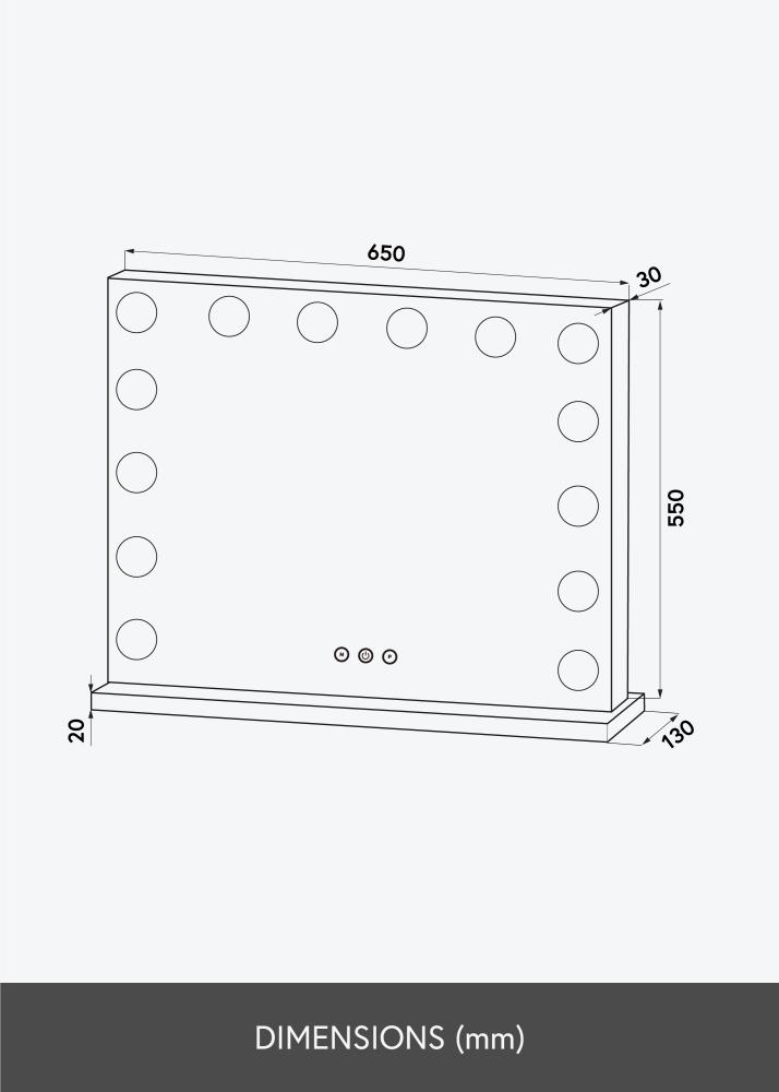 KAILA Kozmetičko ogledalo Base LED 14 Crno 65x56 cm