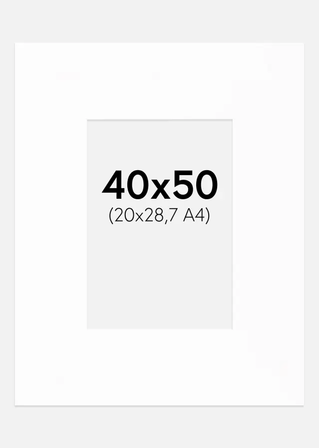 Paspartu XL Standardni Bijelo Bijeli unutarnji rub 40x50 cm (20x28,7 - A4)