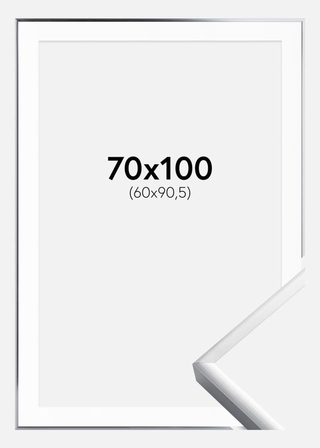 Okvir Plakat Frame Aluminum Srebro 70x100 cm - Paspartu Bijelo 61x91,5 cm