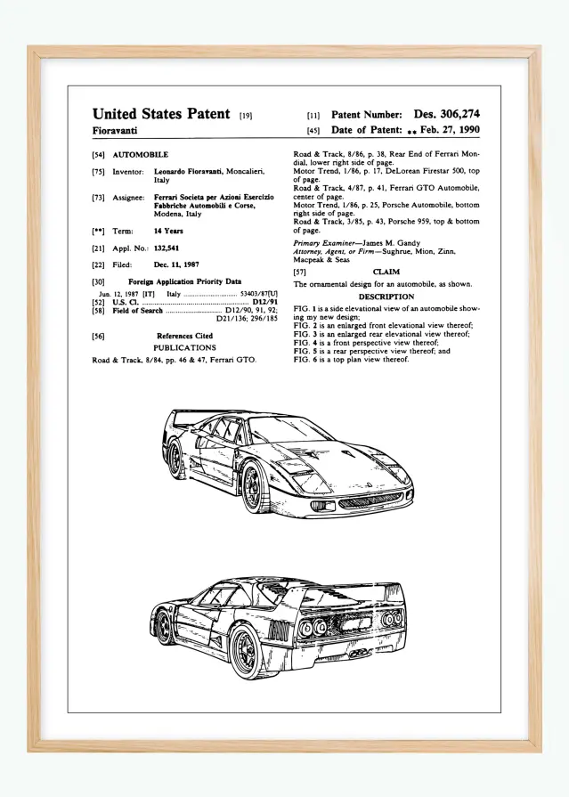 Patentni crtež - Ferrari F40 u Plakat