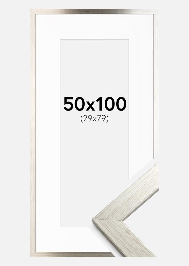 Okvir Srebro Wood 50x100 cm - Paspartu Bijelo 30x80 cm