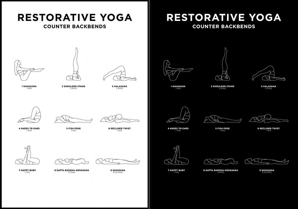 Yoga-plakat u crnoj ili bijeloj boji - Restorative yoga